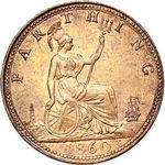 1860 UK farthing value, Victoria, bun head, bronze, beaded