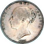 1860 UK penny value, Victoria, young head