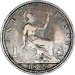1860 UK penny value, Victoria, bun head, Freeman 7 (1+C)