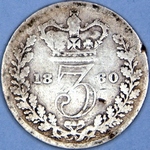 1860 UK threepence value, Victoria, young head
