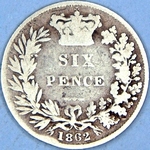 1862 UK sixpence value, Victoria