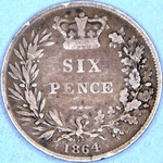 1864 UK sixpence value, Victoria