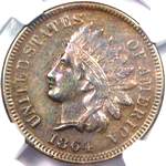 1864 US Indian Head penny, bronze, with L
