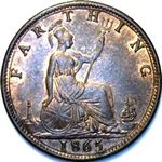 1865 UK farthing value, Victoria, bun head, small 8
