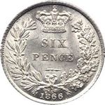 1866 UK sixpence value, Victoria, with die number