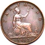 1867 UK farthing value, Victoria, bun head