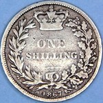 1867 UK shilling value, Victoria, young head, third head