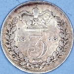 1868 UK threepence value, Victoria, young head