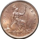 1870 UK penny value, Victoria, bun head