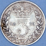 1870 UK threepence value, Victoria, young head