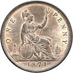 1871 UK penny value, Victoria, bun head