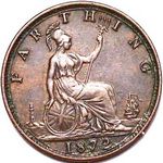 1872 UK farthing value, Victoria, bun head