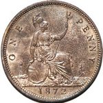 1872 UK penny value, Victoria, bun head