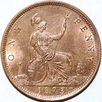 1873 UK penny value, Victoria, bun head