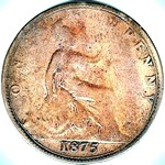 1875 (L) UK penny value, Victoria, bun head, small date