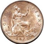 1875 (L) UK penny value, Victoria, bun head, large date
