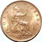 1876 h UK penny value, Victoria, bun head, small date