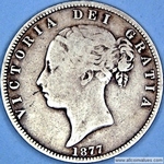 1877 UK halfcrown value, Victoria, young head, D583