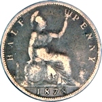 1878 UK halfpenny value, Victoria, bun head, wide date