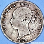 1879 UK halfcrown value, Victoria, young head, I to bead, D585