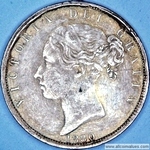 1880 UK halfcrown value, Victoria, young head, small cross, D588