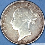 1880 UK halfcrown value, Victoria, young head, large cross, D589