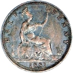 1881 H UK halfpenny value, Victoria, bun head