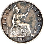 1881 (L) UK halfpenny value, Victoria, bun head