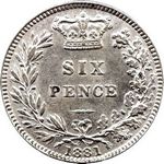 1881 UK sixpence value, Victoria