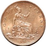 1882 h UK penny value, Victoria, bun head