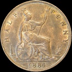 1884 UK halfpenny value, Victoria, bun head