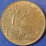 1886 UK halfpenny value, Victoria, bun head