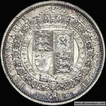 1887 UK halfcrown value, Victoria, jubilee head, lace closed, D641