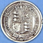 1887 UK sixpence value, Victoria, jubilee head, shield reverse, R over V