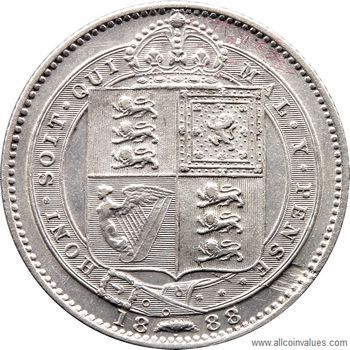1888 UK shilling reverse, Victoria, jubilee head