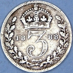 1888 UK threepence value, Victoria