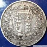 1889 UK halfcrown value, Victoria, jubilee head, no tuft, large pearl, D643