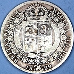 1889 UK halfcrown value, Victoria, jubilee head, tuft, small cross, large pearl, D645