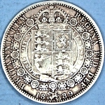 1889 UK halfcrown value, Victoria, jubilee head, tuft, small cross, small pearl, D646
