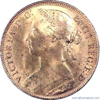bar høste ar 1889 UK penny value, Victoria, 14 leaves