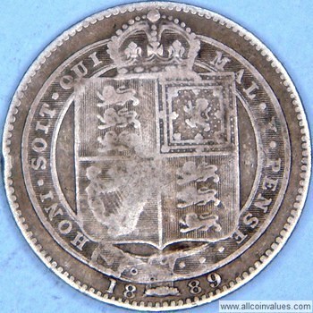 1889 UK shilling reverse, Victoria, jubilee head, small head