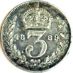 1889 UK threepence value, Victoria