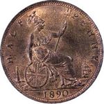 1890 UK halfpenny value, Victoria, bun head