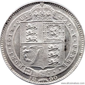 1890 UK shilling reverse, Victoria, jubilee head
