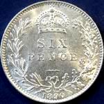 1890 UK sixpence value, Victoria, jubilee head