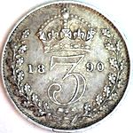 1890 UK threepence value, Victoria