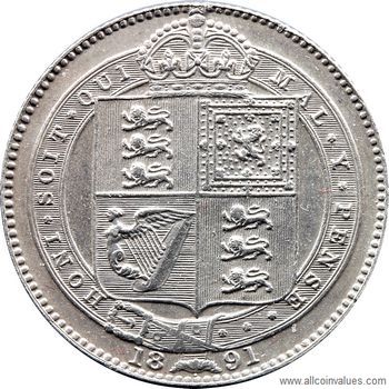 1891 UK shilling reverse, Victoria, jubilee head