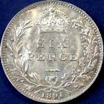 1891 UK sixpence value, Victoria, jubilee head
