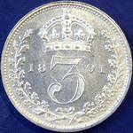 1891 UK threepence value, Victoria