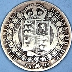 1892 UK halfcrown value, Victoria, jubilee head, D650